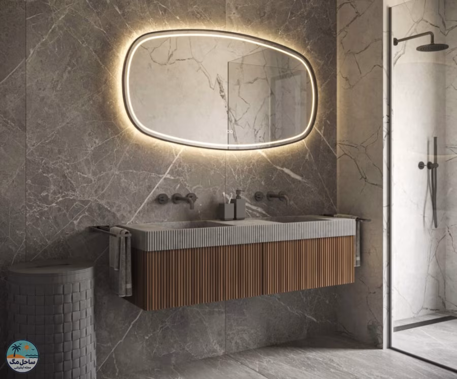 آینه بیضی شکل برای دکوراسیون سرویس بهداشتی شیک