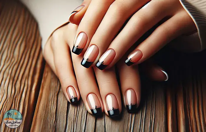 Black French tip nails design