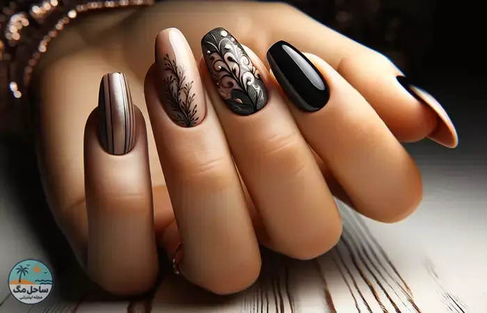 Nude and black nail design