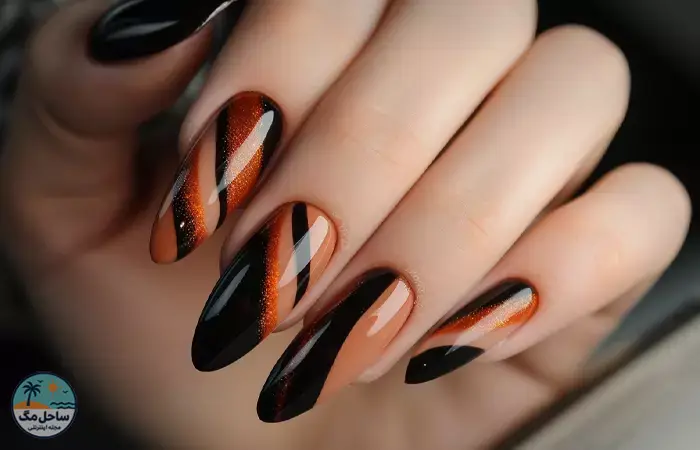 Tan and black nail design
