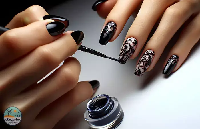 Black with negative space nail design