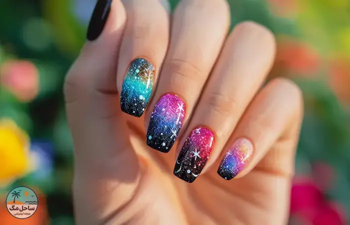 Black galaxy nails design