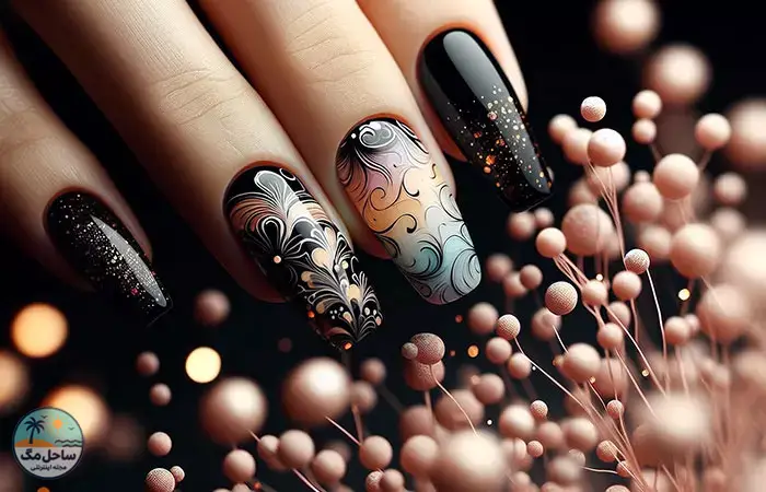 Black and pastel ombre nail design