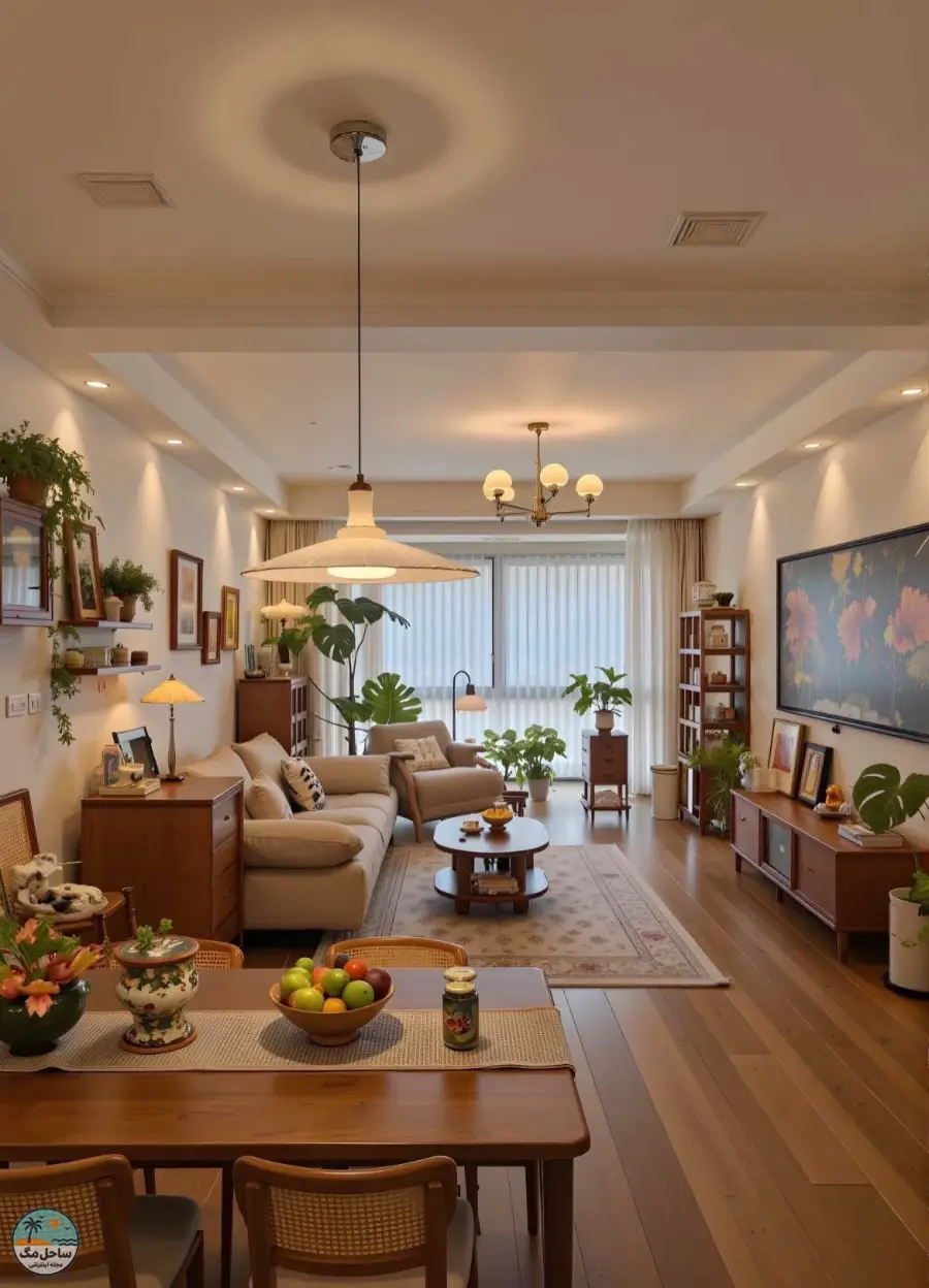 چیدمان پذیرایی مستطیل باریک